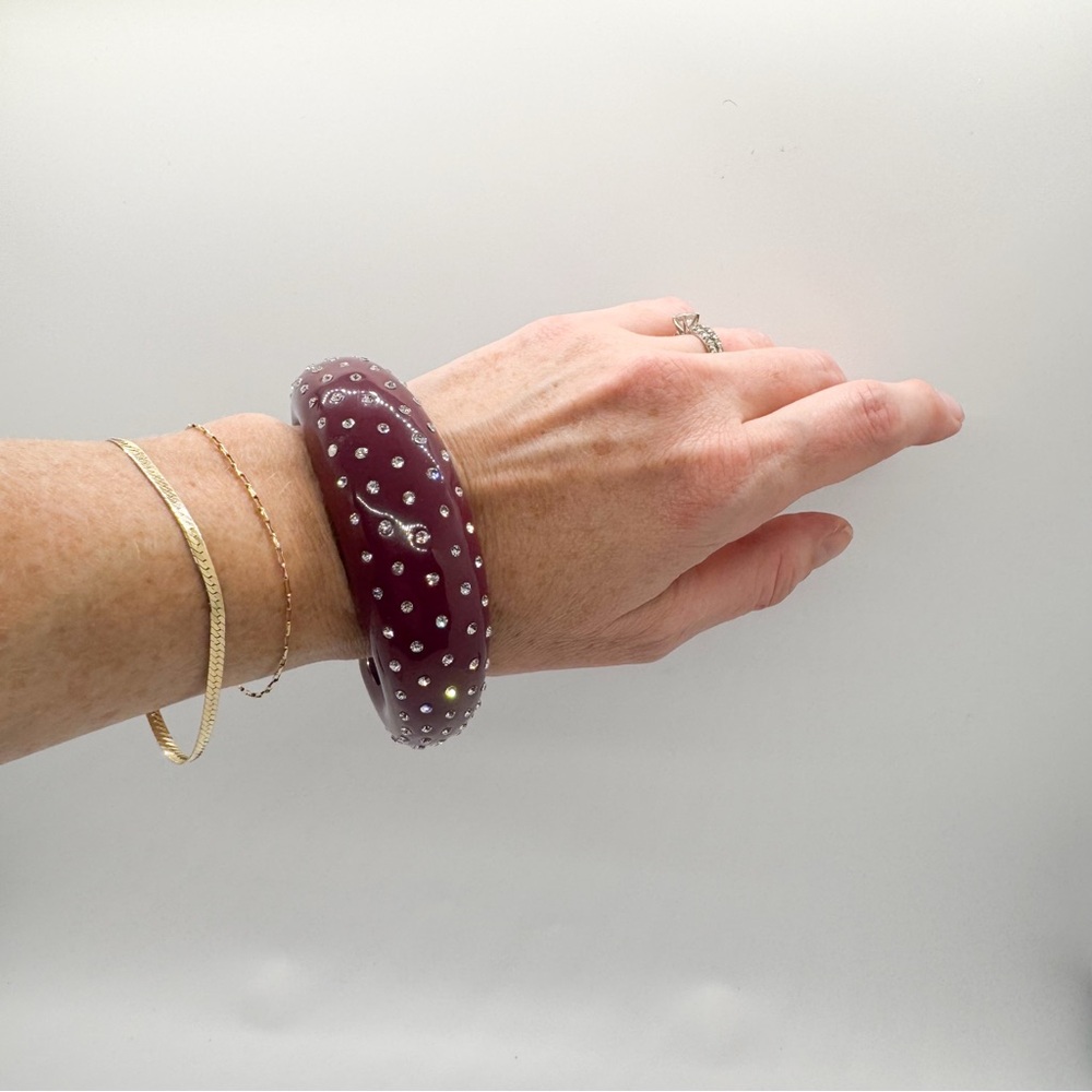 Burgundy Wine Red cuff bracelet with rhinestone